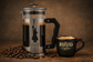 Bialetti Preziosa French Press 1L with stainless steel frame and borosilicate glass jug for traditional coffee brewing with RUUD coffee mug