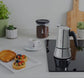 Bialetti Venus moka pot brewing espresso style coffee on stovetop with even heat distribution stainless steel body